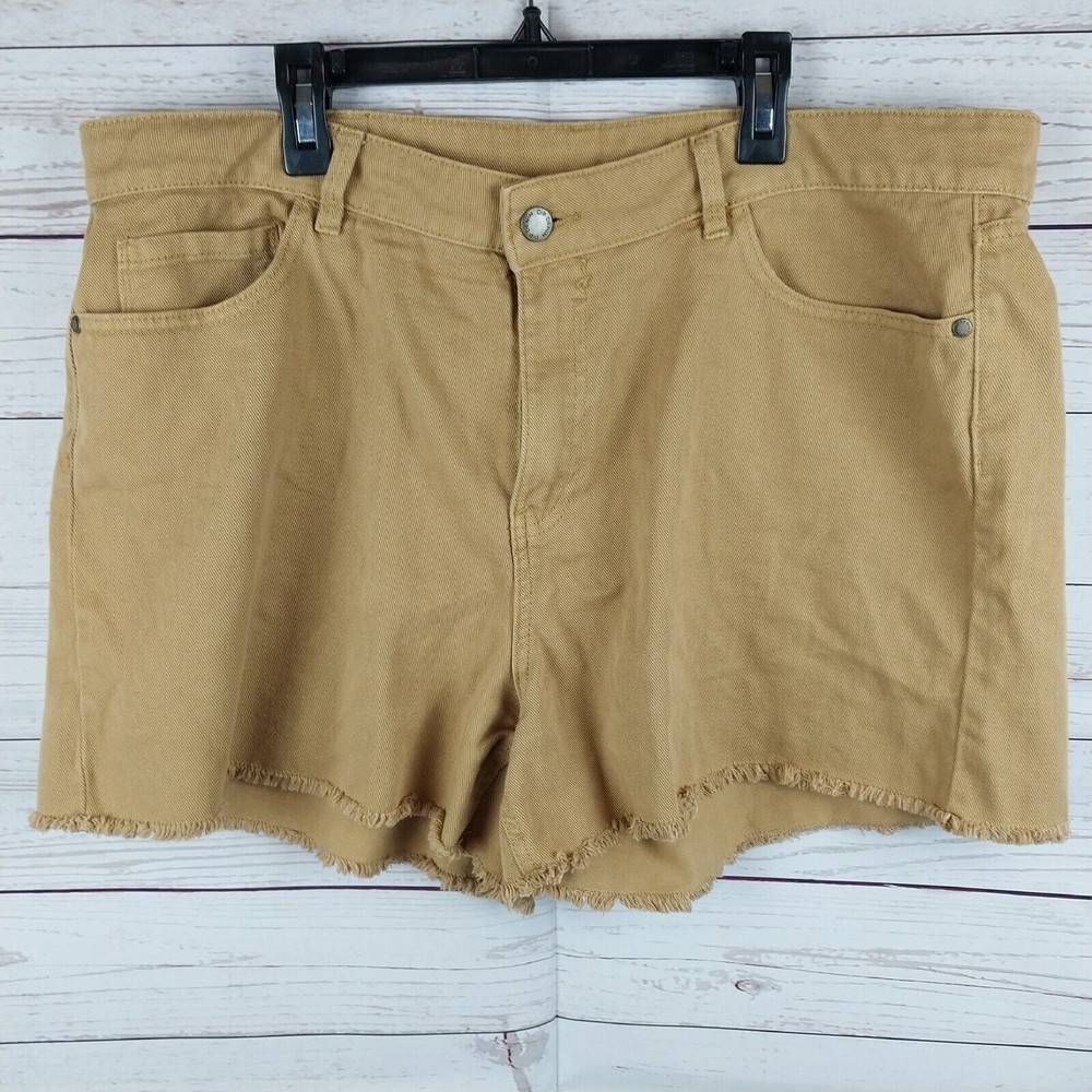 Dip Denim Women's Mustard Yellow Jean Shorts Size 16 Stretch Raw Hem
